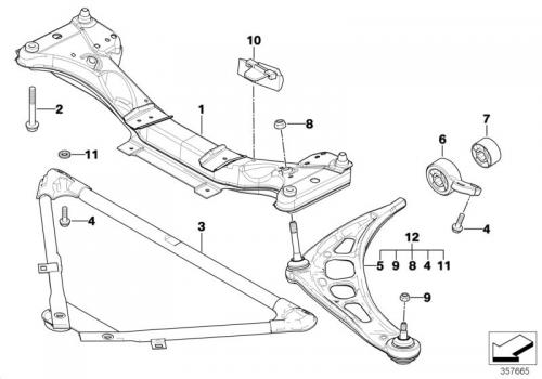 BMW E46 フロント ロア コントロール アーム ブッシュ ホルダーの図