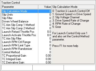 motec Traction Control設定画面