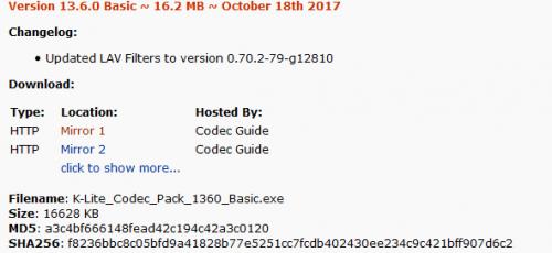 K-Lite Codec Pack BasicのMD5