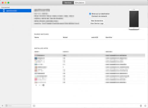 Xcode 「Devices & Simulators」ディバイス一覧