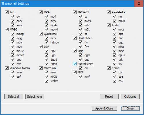 List of video extensions that are thumbnail compatible with K-Lite Codec Pack Basic