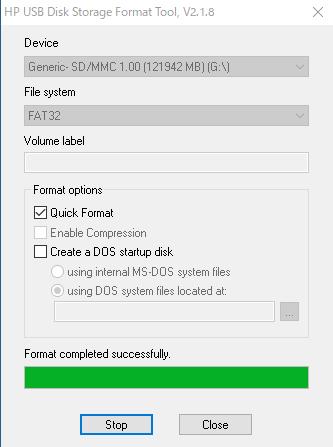 HP USB Disk Storage Format Toolの画面