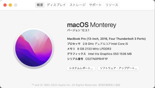 使用しているMacBook Proの情報