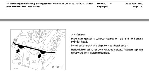 BMWのヘッドカバー取付文章