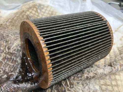 一晩65kmだけ使用した紙フィルターの状態
